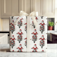 Vintage Biker Santa Gift Wrap, Motorcycle Santa Wrapping Paper, Humorous Motorcycle Christmas Wrapping Paper, Biker Holiday Gift Wrap