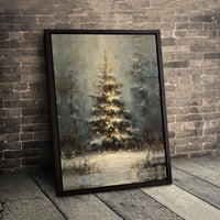 Glowing Winter Forest Canvas Print, Christmas Tree Canvas Wall Art, Impressionist Snow Canvas Art, Holiday Digital Download, Printable Decor