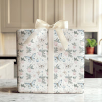 Pine Branch Holiday Gift Wrap, Pastel Butterfly Christmas Wrapping Paper, Whimsical Butterfly Wrapping Paper, Winter Ornament Present Paper