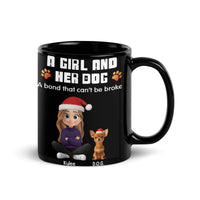 Santa Hat Puppy Cartoon Coffee Mug, A Girl and Her Dog Christmas Mug, Adorable Dog Mom Holiday Ceramic Cup, Winter Pet Lover Present Mug