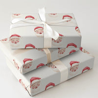 Adorable Santa Face Holiday Gift Wrap, Watercolor Santa Claus Wrapping Paper, Cream Christmas Wrapping Paper, Whimsical Holiday Gift Wrap Roll