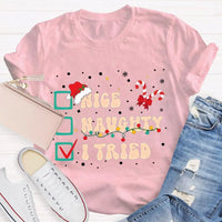 Humorous Family Christmas Holiday Shirt, Nice Naughty List Santa Hat Candy Cane T-Shirt, Christmas List Humor Tee, Adorable Christmas T-Shirt