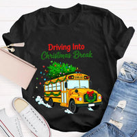Driving into Christmas Break Shirt, Christmas School Bus T-Shirt, Winter Holiday Bus Driver Tee, Teacher Graphic T-Shirt, Xmas Present