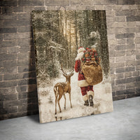 Snowy Winter Forest Canvas Art, Santa Claus and Reindeer Canvas, Festive Christmas Wall Art, Holiday Season Canvas Print, Xmas Home Decor