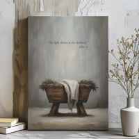 Light Shines in the Darkness Canvas, Nativity Manger Canvas Print, Christian Scripture Wall Art, Christmas Nativity Canvas Art Present
