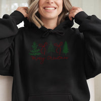 Festive Pine Tree Sweatshirt, Minimalist Pine Tree and Bow Merry Christmas Hoodie, Comfy Christmas Hoodie, Winter Holiday Hooded Pullover