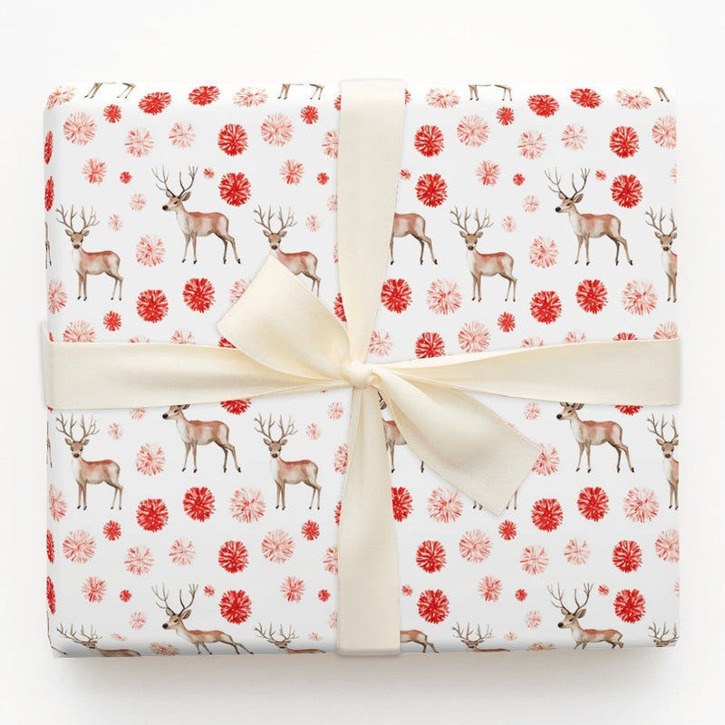 Floral Holiday Gift Wrap, Watercolor Reindeer Wrapping Paper, Elegant Stag Christmas Wrapping Paper, Winter Botanical Gift Wrapping Paper