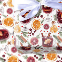 Watercolor Holiday Drink Gift Wrap, Mulled Wine Christmas Wrapping Paper, Festive Winter Wrapping Paper, Comfy Xmas Beverage Gift Wrap Roll