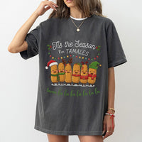 Humorous Mexican Food Christmas T-Shirt, Tis the Season for Tamales Shirt, Retro Xmas Foodie Graphic Tee, Spanish Holiday Tee, Present for Foodies