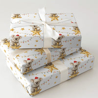 Watercolor Aussie Koala Gift Wrap, Christmas Koala Wrapping Paper, Santa Hat Animal Koala Wrapping Paper, Festive Holiday Gift Wrap Roll