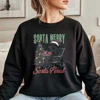 Humorous Christmas Animal Sweatshirt, Sorta Merry Sorta Feral Raccoon Sweatshirt, Sarcastic Holiday Crewneck, Winter Trash Panda Sweater