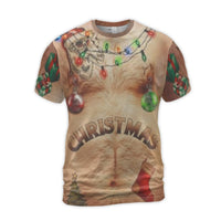 Ugly Xmas Sweater Graphic Shirt, Humorous Hairy Chest Christmas T-Shirt, Holiday Gag Present Tee, Novelty Party Chest Hair Shirt, Mens Xmas Present