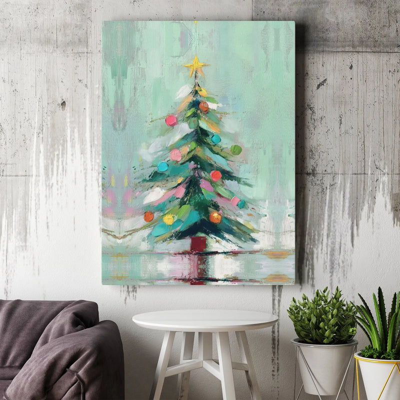 Painterly Holiday Canvas Print, Abstract Christmas Tree Wall Art, Festive Seasonal Poster, Modern Xmas Digital Download, Winter Art Present