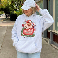 Santa's Coming to Town Graphic Hooded Sweatshirt, Retro Santa Hoodie, Vintage Christmas Pullover, Festive Santa Claus Hoodie Holiday Present