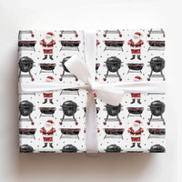 Grill Master Gift Wrap, BBQ Santa Wrapping Paper, Humorous Charcoal Grill Christmas Wrapping Paper, Cookout Holiday Gift Wrapping Paper