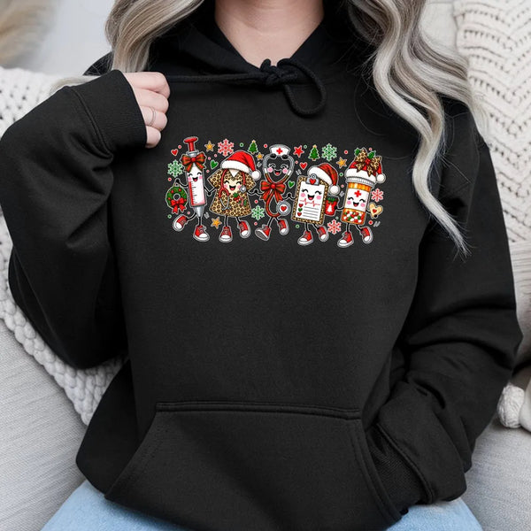 Leopard Print Nurse Christmas Hooded Sweatshirt, Christmas Nurse Hoodie, Humorous Nursing Squad Hoodie, Holiday RN Present, X