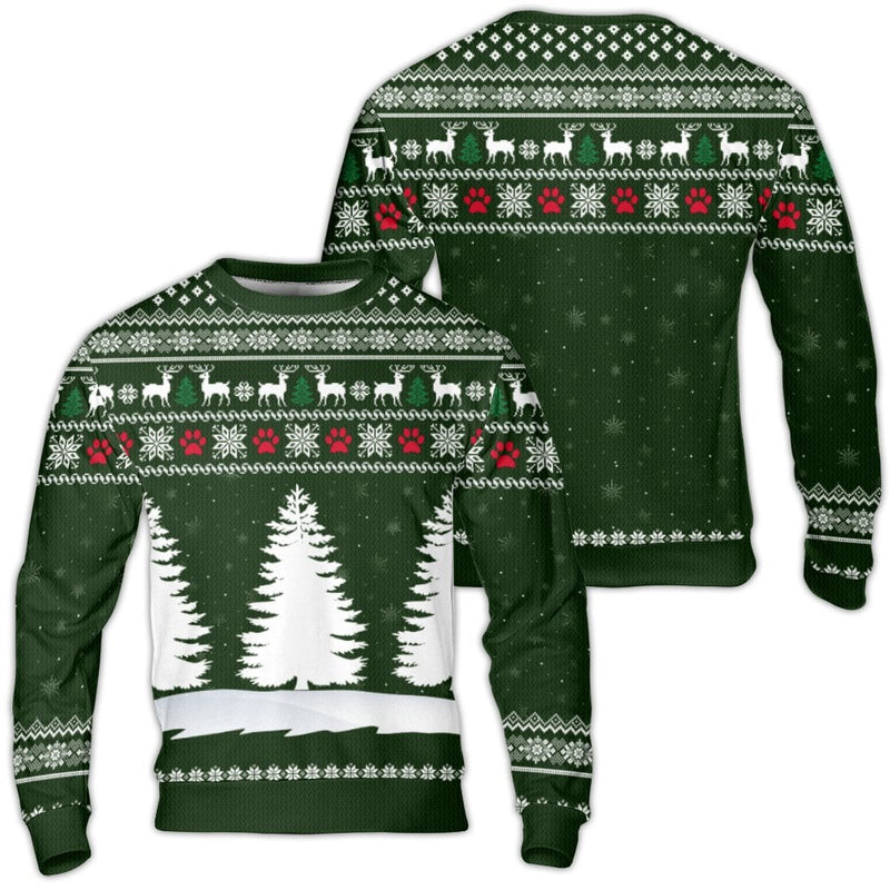 Fair Isle Reindeer Holiday Sweater, Dog Paw Christmas Tree Ugly Sweater, Pet Lover Ugly Christmas Sweater, Festive Winter Crewneck Sweater