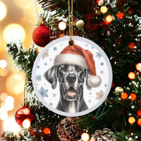 Santa Hat Dog Ceramic Ornament, Black Great Dane Christmas Ornament, Adorable Pet Holiday Tree Ornament, Keepsake Present for Dog Lovers