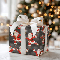 Charcoal Dark Holiday Gift Wrap, Dancing Santa Christmas Wrapping Paper, Whimsical Xmas Wrapping Paper, Festive Santa Gift Wrap Roll