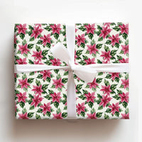 Watercolor Christmas Floral Gift Wrap, Pink Poinsettia Wrapping Paper, Pastel Botanical Wrapping Paper Roll, Elegant Holiday Present Wrap