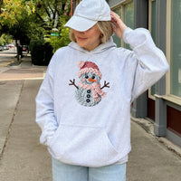 Knitted Yarn Snowman Sweatshirt, Adorable Snowman Hoodie, Winter Holiday Snowman Pullover, Comfy Christmas Hooded Sweatshirt, Holiday Present