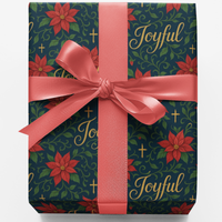 Religious Holiday Wrapping Paper, Poinsettia and Cross Christmas Wrapping Paper, Christian Faith Gift Wrapping Paper, Church Xmas Wrap