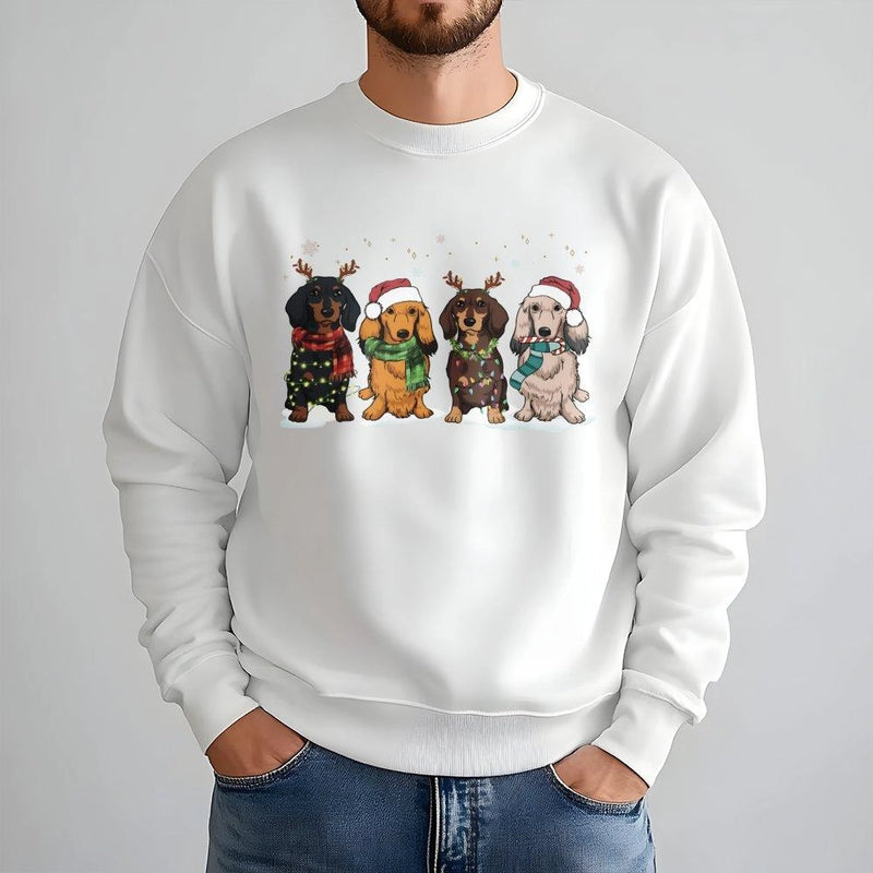 Adorable Festive Wiener Dog Sweater, Dachshund Christmas Sweatshirt, Holiday Dachshund Crewneck, Retro Winter Dog Lover Pullover, Xmas Pet Present