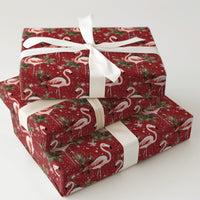 Red Snowy Flamingo Gift Wrap, Tropical Christmas Wrapping Paper, Pink Flamingo Holiday Wrapping Paper, Festive Seasonal Present Gift Wrap