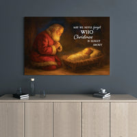 Religious Christmas Wall Art, Santa Kneeling at Manger Canvas, Nativity Scene Canvas Print, Christian Holiday Wall Decor