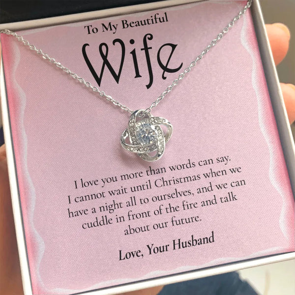 Love Knot Pendant Necklace, Wife Christmas Love Knot Necklace, 14k White Gold Over Stainless Steel Necklace, Holiday Present 