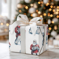 Festive Christmas Sports Gift Wrap, Santa Hockey Goalie Wrapping Paper, Watercolor Ice Hockey Paper, Adorable Present Wrapping Paper, Coach Present