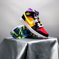 Mid Top Sneakers, Blue Yellow Black Colorway, Mismatched Colorway, Lace Up Design, Casual Gift for Sneaker Fans