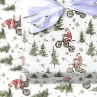 Dirt Bike Santa Gift Wrap, Motocross Santa Wrapping Paper, Motorcycle Christmas Wrapping Paper, Biker Holiday Gift Wrap, Moto Present Paper