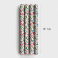 Christmas Ornament Gift Wrap, Watercolor Bauble Wrapping Paper, Festive Snowflake Wrapping Paper, Holiday Confetti Wrapping Paper Roll