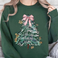 Coquette Christmas Tree Crewneck, Oh Come Let Us Adore Him Sweatshirt, Christian Christmas Sweatshirt, Religious Holiday Apparel