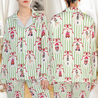 Christmas Nutcracker Pajamas, Nutcracker Satin Pajama Set, Holiday Festive Pajama Set, Silky Button Down Sleepwear, Womens Xmas Loungewear