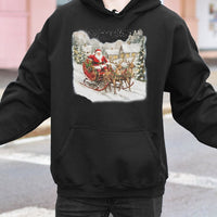 Nostalgic Christmas Winter Scene Sweatshirt, Vintage Santa Sleigh Hoodie, Retro Holiday Hooded Sweater, Comfy Unisex Xmas Pullover Present