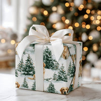 Snowy Pine Tree Dog Gift Wrap, Golden Retriever Wrapping Paper, Winter Landscape Wrapping Paper, Christmas Pet Gift Wrap, Holiday Dog Paper