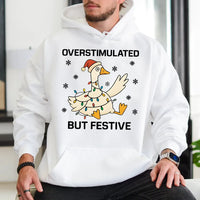 Christmas Lights Graphic Hoodie, Overstimulated but Festive Goose Hoodie, Neurodivergent Holiday Sweatshirt, Humorous Xmas Pullover Hoodie