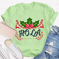 Festive Spanish Teacher Holiday Shirt, Hola Merry Christmas Elk Bilingual Teacher T-Shirt, Latinx Educator Graphic Tee