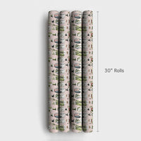Dapper Winter Holiday Gift Wrap, Vintage Snowman Wrapping Paper, Watercolor Christmas Present Paper, Light Pink Holiday Wrapping Paper Roll
