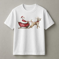 Santa Claus Sleigh Doodle Dog Graphic Tee, Goldendoodle Christmas T-Shirt, Humorous Dog Lover Xmas Shirt, Adorable Winter Pet Holiday Top