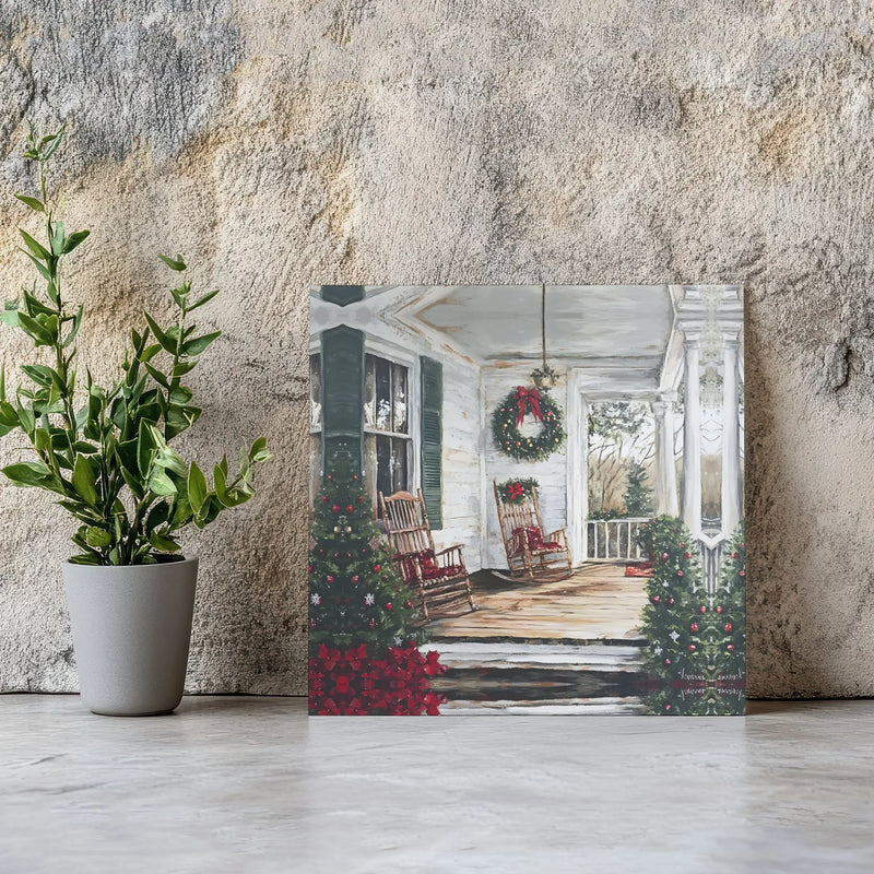 Rustic Christmas Porch Wall Art, Christmas Farmhouse Porch Canvas, Comfy Holiday Porch Canvas Print, Winter Farmhouse Art Digital Download