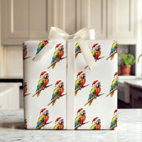 Macaw Tropical Holiday Gift Wrap, Santa Hat Parrot Christmas Wrapping Paper, Adorable Bird Watercolor Wrapping Paper, Xmas Present Wrap