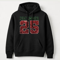 Glitter Red and Green Holiday Hoodie, December 25 Christmas Hoodie, Festive Winter Graphic Pullover Hoodie, Adorable Xmas Hooded Sweatshirt