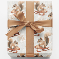 Adorable Winter Animal Gift Wrap, Sledding Squirrel Wrapping Paper, Christmas Squirrel Wrapping Paper, Holiday Season Gift Wrapping Paper Roll