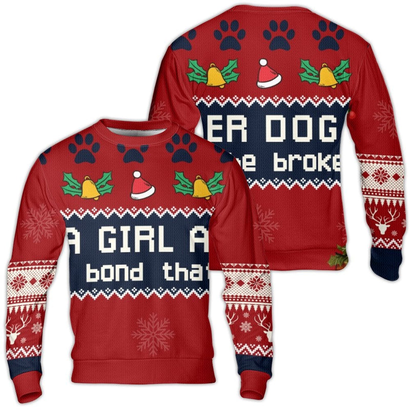 Dog Mom Christmas Sweater, Girl and Her Dog Ugly Sweater, Adorable Dog Lover Holiday Sweatshirt, Pet Parent Xmas Pullover, Winter Crewneck
