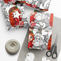 Adorable Holiday Gift Wrap Roll, Santa and Girl Christmas Wrapping Paper, Festive Present Paper for Kids, Xmas Gift Wrapping Paper Roll