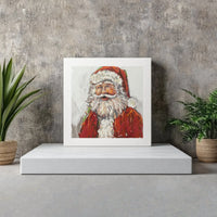 Painterly Christmas Canvas Art, Santa Claus Square Canvas, Vintage Santa Holiday Portrait Canvas Print, Festive Winter Wall Decor Present