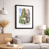 Watercolor Holiday Dog Poster, Custom Couple and Pet Portrait Canvas Print, Personalized Christmas Canvas, Romantic Present for Couple
